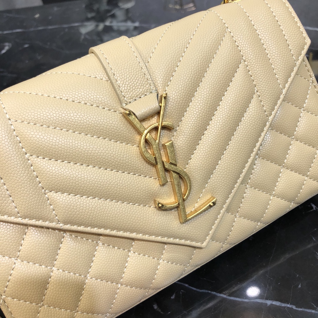 Saint Laurent Envelope Small Grain Quilted Calfskin Handbag Apricot 600195 